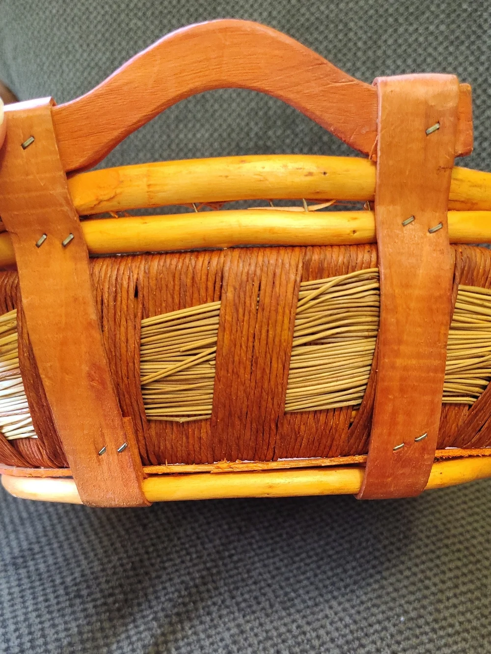 Handwoven Brown and Natural Wicker Basket with Handles